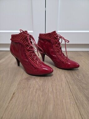 Miss L Fire Glossy Cherry Red Patent Faux Leather Ankle Boot
